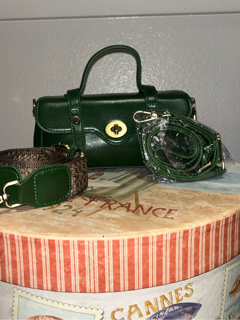 Dark Green Leather Retro-style Rectangular Handbag Shoulder Bag